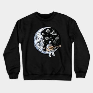 Astronaut playing guitar on skull moon Crewneck Sweatshirt